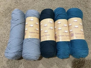 Natur gesponnen 100 % Schurwolle Garn gemischtes Set 5 Knäuel Blaubeere türkis Zinn USA - Bild 1 von 7