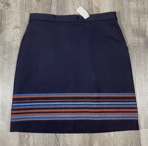 Brooks Brothers Mini Skirt Womens 14 Navy Pencil Embroidered Career Preppy Lined - Picture 1 of 12