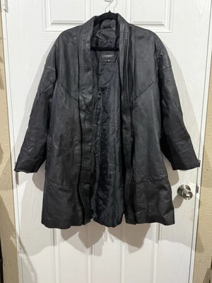 Vintage Comint Trench Coat Woman Large Black Leather Western 80s - Image 1 of 4