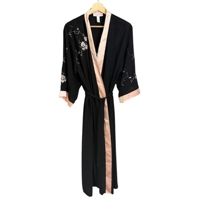 Oscar de la Renta Rosa Etiqueta Floral Bordado Midi Slip Bata Set Negro S/M Y2K Foto 1 de 4