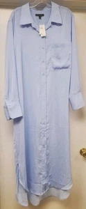 Banana Republic Button Up/Down Long Sleeve Blue XL Shirt Dress Silky NWT - Picture 1 of 7