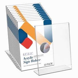 Acrylic Sign Holder 8.5 x 11, Slant Back Acrylic Display Stand, Clear Frames ... - Foto 1 di 7