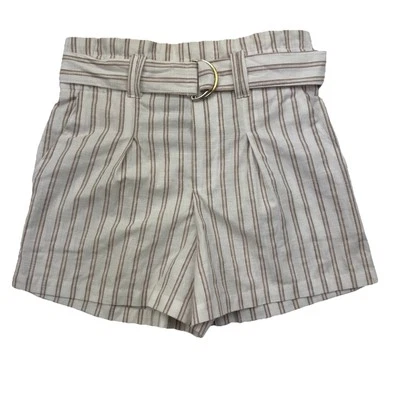Pantalones Cortos Derek Corazón Cintura Alta Cintura Cinturón Blanco Tostado Rayas Talla Mediana Foto 1 de 4