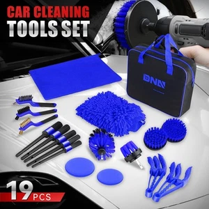 19Pcs Auto Wheel Dashboard Vent Car Wash Detailing Brush Cleaning Tools Set Blue - Picture 1 of 7