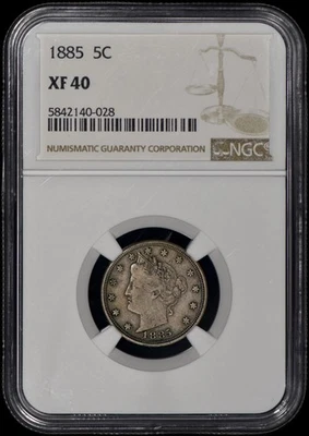 1885 Liberty Head V Nickel 5c NGC XF40 - Original! - Image 1 of 3