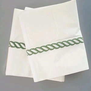 2 Williams Sonoma Chambers Heritage Rope Embroidery Italy Standard Pillowcases - Picture 1 of 7