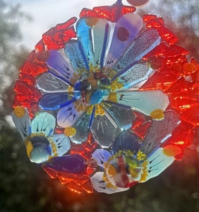 Schmelzglas Handarbeit rund bunt Blume Sonnenfänger signiert vom Künstler - Bild 1 von 22