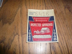 1947 1948 Pennsylvania Inspection Sticker Pa Penna - Nov - Apr - Vintage - Picture 1 of 2