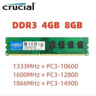 CRUCIAL DDR3 8GB 16GB 32GB 1333 1600 MHz Desktop RAM Memory DIMM 240pins DDR3 - Image 1 of 4