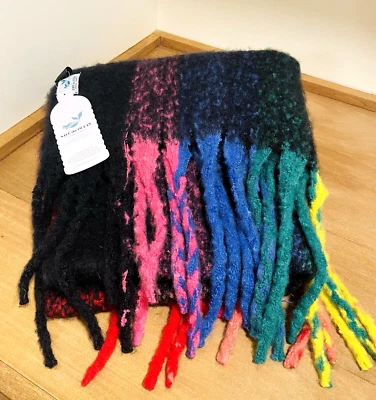 Save The Ocean Tejido Multicolor Negro Chal Envoltura Arco Iris 24" x 72" Flecos NUEVO Foto 1 de 4