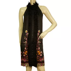 Vestido midi Roberto Cavalli negro estampado floral 100 % seda con volantes 40 - Imagen 1 de 9