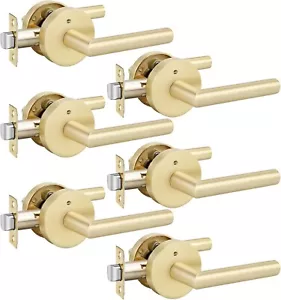 Haidms Brushed Gold Privacy Door Handle, Interior Satin Brass (6 Pack) Bedroom - Picture 1 of 7