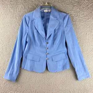 CATO Womens Faux Suede Button Up Jacket Size 8 Blue Microfiber Collared Career  - Picture 1 of 12