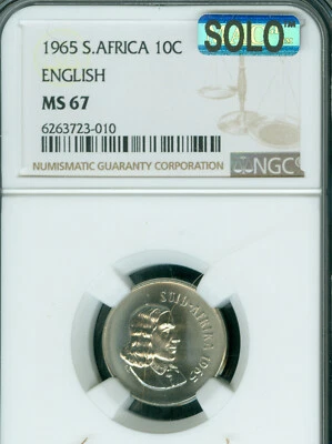 1965 SOUTH AFRICA AFRIKAAN 10 CENTS NGC MS67 MAC SOLO FINEST MAC SPOTLESS RARE* - Image 1 of 2