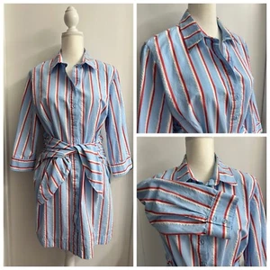 FINLEY Women's Large Petite Eliss Sparkle Striped Shirt Dress Blue Button-Down - Picture 1 of 13