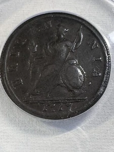 1717 Great Britain Half Penny Graded VF 35 Details Corroded by ANACS - Picture 1 of 9
