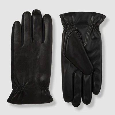 $62 Isotoner Mens Black Sleekheat Faux-Leather Nappa Touchscreen Gloves Size L - Image 1 of 2