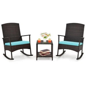 3PCS Patio Outdoor Rocking Furniture Rattan Wicker Set Chair With Coffee Table - Picture 1 of 10