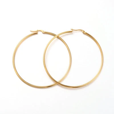 Pendientes de aro de acero inoxidable 304 tono dorado 12 piezas fornituras anillo grande artesanía 2,6" diámetro Foto 1 de 2