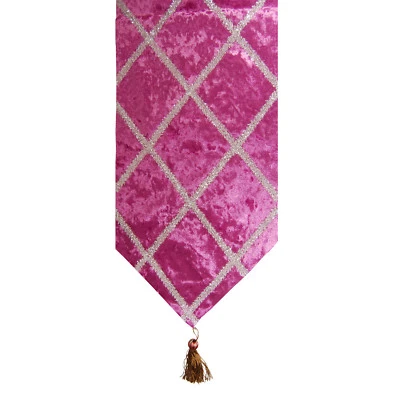 SHINY PURPLE THICK VELVET CROSS SILVER TASSELS WEDDING BED TABLE RUNNER CLOTH - Image 1 of 2