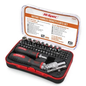 Rachet Screwdriver Bit Set Socket Slotted Hi-Spec 1/4” Hex Multi Bit 61pc - Picture 1 of 7