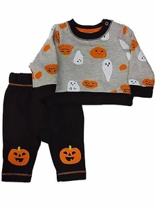 Infant Boys Gray Ghost & Pumpkin Halloween Shirt & Pants Outfit Set 123M - Picture 1 of 3