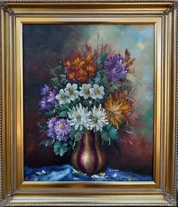 Gemälde "BLUMEN" ÖL AUF LEINWAND signiert "LORA" 2020 gerahmt - Bild 1 von 9