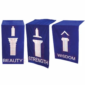 Handcrafted Velvet Masonic Blue Lodge Pedestal Covers with Pillars– Set of Three - Picture 1 of 13