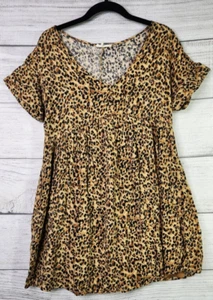 NWOT Entro Leah Drop Shoulder Cuff Tunic Medium Multicolored Leopard Print - Picture 1 of 10