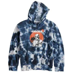Boys’ Star Wars $44 Mandalorian Din Djarin Blue & White Tie-Dye Hoodie Size S 8 - Picture 1 of 2