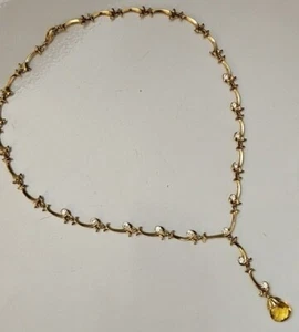 Vintage Nancy & Rise NR Gold Bead Rhinestone Goldtone Y Necklace 16 Inches  - Picture 1 of 8