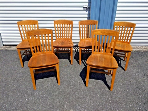 Antique BOLING Chair Company Pattern 5505 Light Oak School Chairs ~ Set of 6 Cover