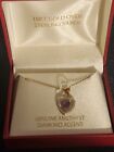 18ct Gold Over Sterling Chain Link Heart Necklace W/ Diamond Accents & Amethyst
