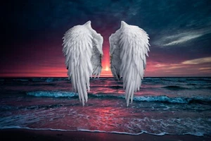 Angel Wings Warm Sunset Seascape Sea Large Wall Art Framed Canvas Picture 20x30" - Picture 1 of 1