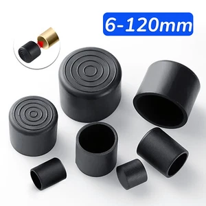 4 Möbelgleiter Abdeckkappen Stuhlbeinkappen runde Rohre PVC Kunststoff Schwarz - Picture 1 of 33