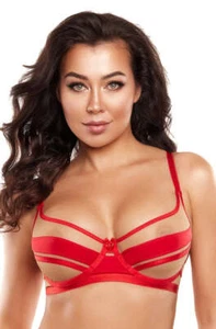 Designer Axami Sheer Stripe Unlined Bra Red Underwire Cups Full Coverage - Picture 1 of 13