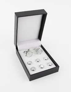 Silver & Mother Of Pearl Dress Studs & Cufflinks for Tuxedo Shirt In Display Box - Picture 1 of 2