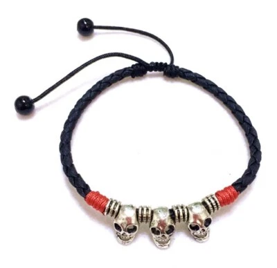 Women/ Men Genuine Leather Skull Head Red Rope Anklet Bracelet One Size - Image 1 of 4