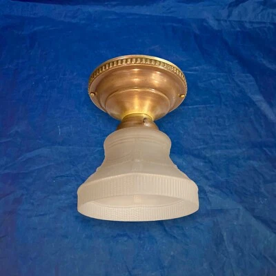 Antique Flush Mount Fixture Rewired Frosted Shade 116C - Image 1 of 4