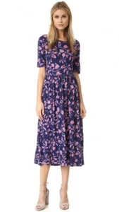 Rebecca Taylor Navy Blue Floral Short Sleeve Kyoto Linen Casual Maxi Dress XS - Picture 1 of 12