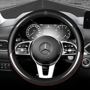 Für Mercedes Benz 15 Zoll 38cm Kohlefaser Leder Auto Lenkrad Bezug - Bild 1 von 7