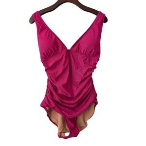 J. Crew Ruched V-Neck One-Piece Swimsuit Size 22 Pink NWT $118 BC116 - Picture 1 of 8