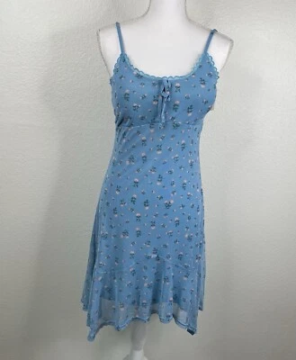 No Boundaries Dress Womens Babydoll Mesh Asymmetrical Blue Sz L Floral Fairy NWT - Image 1 of 4