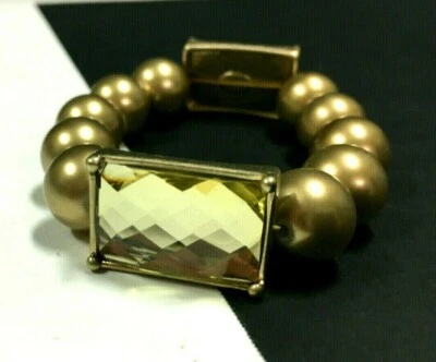 Nuevo Brazalete LIA SOPHIA con Perlas Doradas y Estrás Amarillo Pálido Elástico BB16k Foto 1 de 4