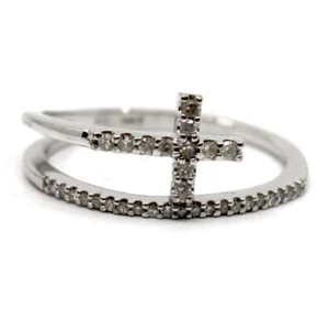 Diamond Double Band Wrap Cross Bypass Ring in Sterling Silver Sz 7 - Picture 1 of 11