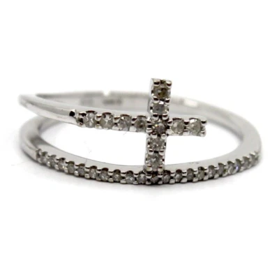 Anillo de derivación cruzada envolvente de doble banda de diamantes de plata de ley talla 7 Foto 1 de 4