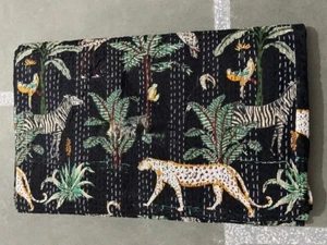 Indian Hand block Animal Print Kantha Quilt,Blanket Cotton Queen Bedspread Throw - Picture 1 of 3