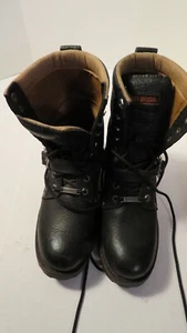 Stivali con cravatta Harley Davidson in pelle ciottolata cinturino nero con logo taglia 8 1/2 - Foto 1 di 6