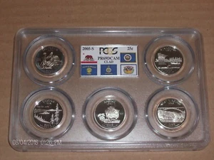2005 S CLAD QUARTER PROOF 5 COIN SET  PCGS PF69 DEEP CAMEO (CA,MN,OR,KS,WV) FLAG - Picture 1 of 3