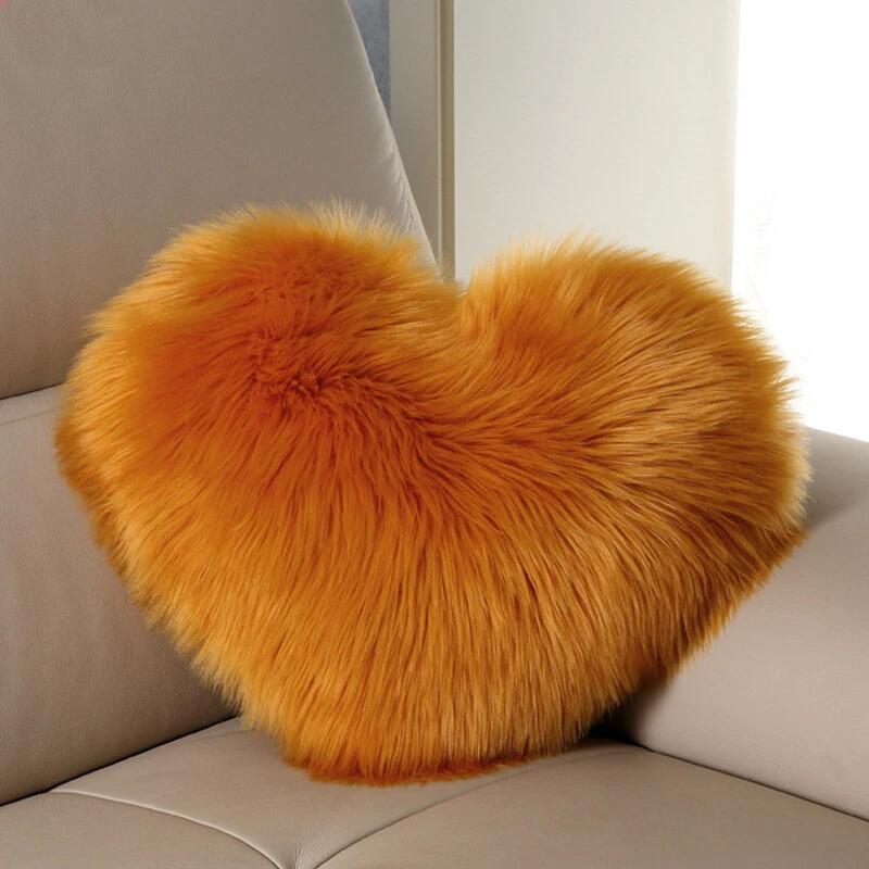 Heart Shaped Fluffy Faux Fur Plush Throw Pillow Case Shaggy Sofa Cushion Cover - Image 1 of 4